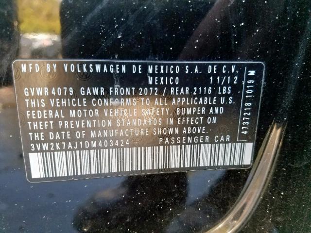 3VW2K7AJ1DM403424 - 2013 VOLKSWAGEN JETTA BASE 黑色 照片 10