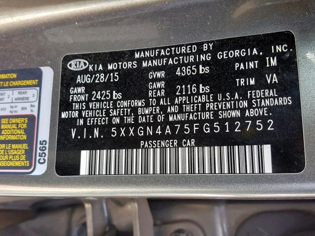 5XXGN4A75FG512752 - 2015 KIA OPTIMA EX BLACK photo 10