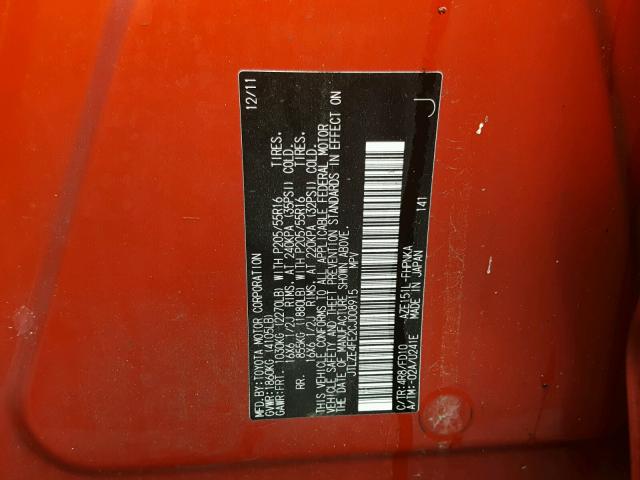 JTLZE4FE2CJ008915 - 2012 TOYOTA SCION XB Қызғылт сары фото 10