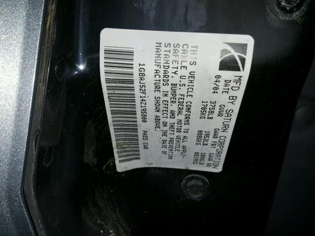 1G8AJ52F14Z195800 - 2004 SATURN ION LEVEL GRAY photo 10