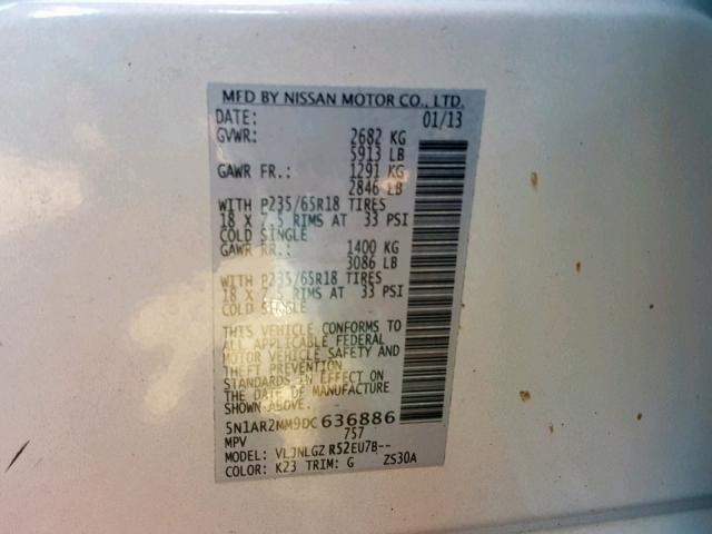 5N1AR2MM9DC636886 - 2013 NISSAN PATHFINDER SILVER photo 10