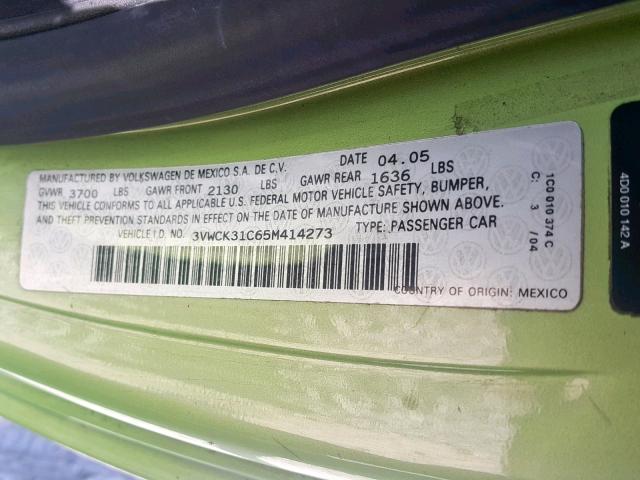 3VWCK31C65M414273 - 2005 VOLKSWAGEN NEW BEETLE 绿色 照片 10