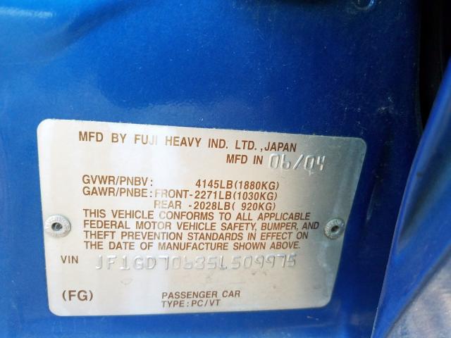 JF1GD70685L509975 - 2005 SUBARU IMPREZA WR BLUE photo 10