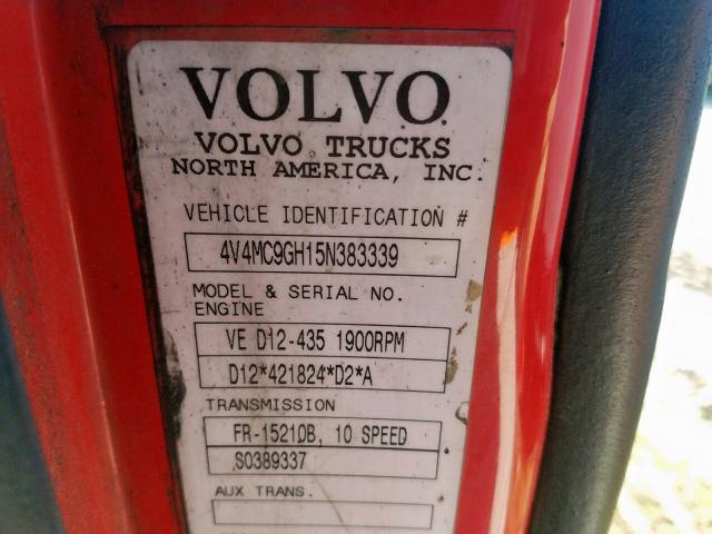 4V4MC9GH15N383339 - 2005 VOLVO VN VNM RED photo 10