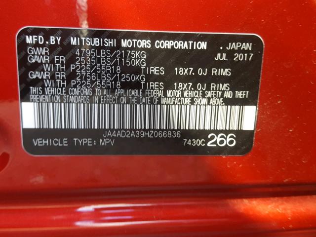 JA4AD2A39HZ066836 - 2017 MITSUBISHI OUTLANDER RED photo 10