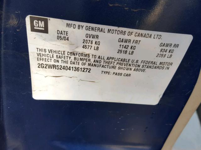 2G2WR524041361272 - 2004 PONTIAC GRAND PRIX ლურჯი ფოტო 10