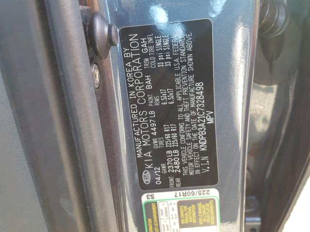 KNDPB3A21C7328498 - 2012 KIA SPORTAGE B BLUE photo 10