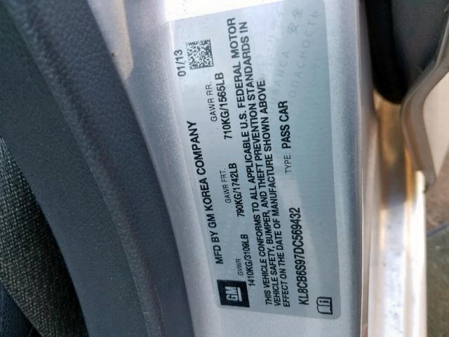 KL8CB6S97DC569432 - 2013 CHEVROLET SPARK LS SILVER photo 10