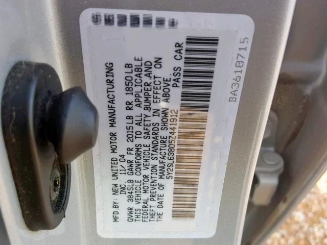 5Y2SL63805Z441912 - 2005 PONTIAC VIBE SILVER photo 10