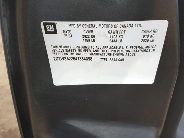 2G2WS522541354398 - 2004 PONTIAC GRAND PRIX GRAY photo 10