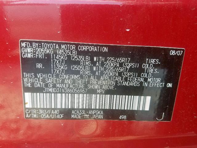 JTMBD31V386056967 - 2008 TOYOTA RAV4 LIMIT RED photo 10