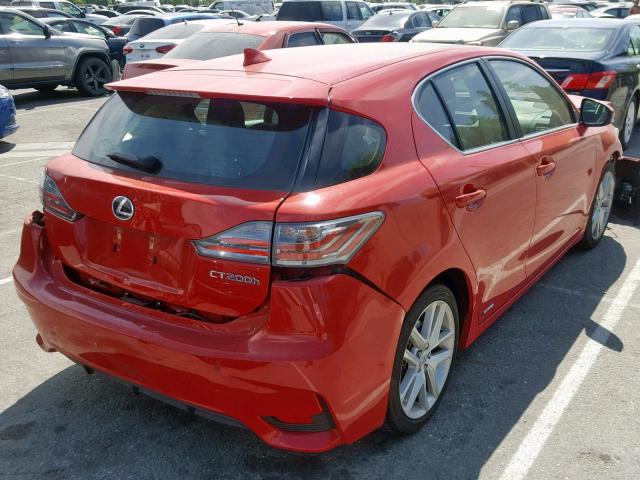 JTHKD5BH6E2179149 - 2014 LEXUS CT 200 RED photo 4