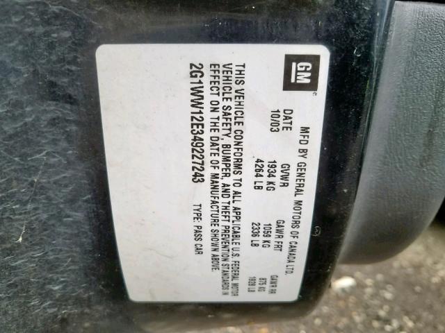 2G1WW12E349227243 - 2004 CHEVROLET MONTE CARL შავი ფოტო 10