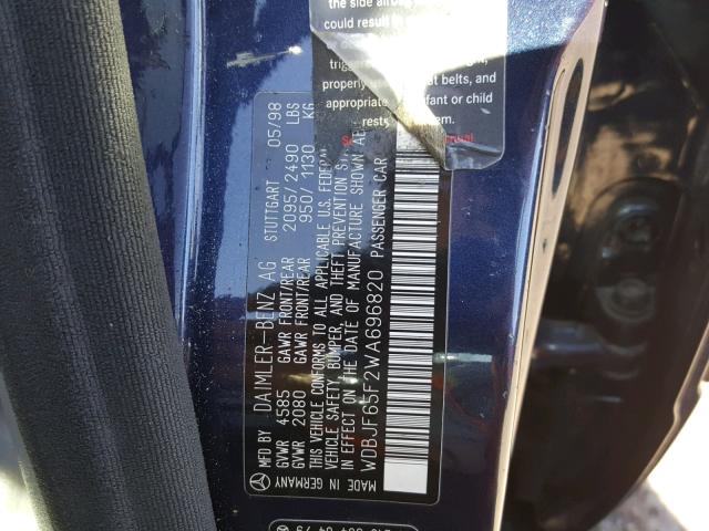 WDBJF65F2WA696820 - 1998 MERCEDES-BENZ E 320 BLUE photo 10