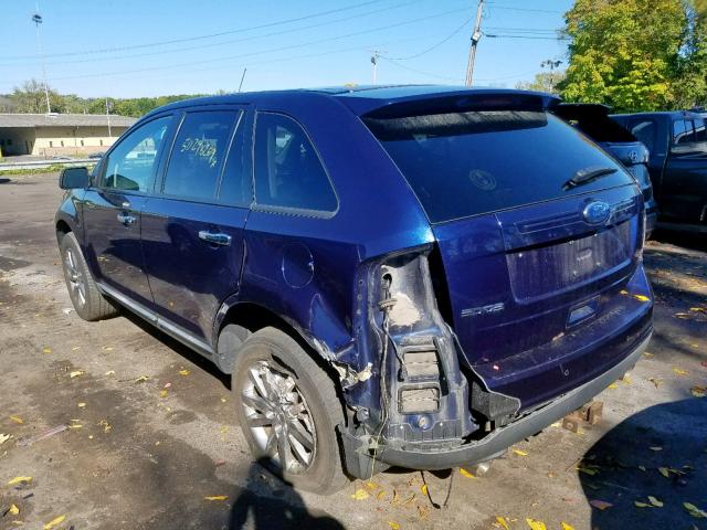 2FMDK4JC9BBB42758 - 2011 FORD EDGE SEL BLUE photo 3