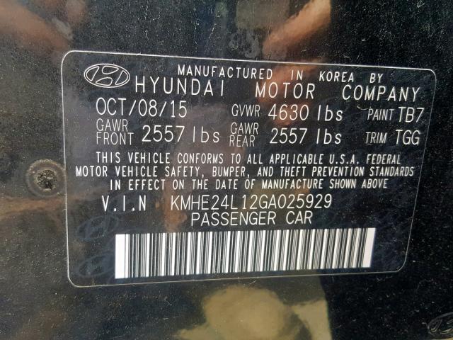 KMHE24L12GA025929 - 2016 HYUNDAI SONATA HYB BLACK photo 10