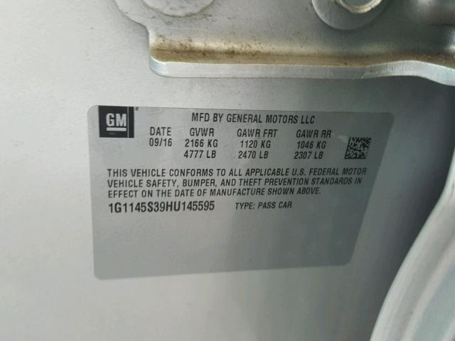 1G1145S39HU145595 - 2017 CHEVROLET IMPALA PRE SILVER photo 10