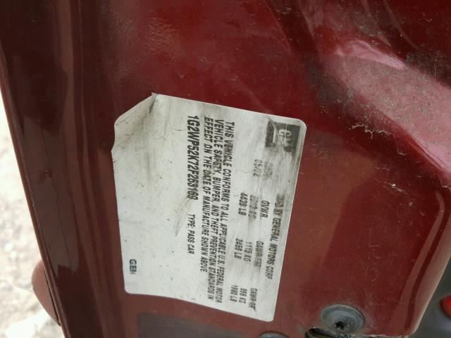 1G2WP52K72F263169 - 2002 PONTIAC GRAND PRIX BURGUNDY photo 10