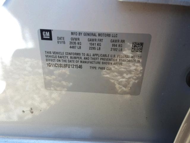 1G11C5SL8FU121546 - 2015 CHEVROLET MALIBU 1LT SILVER photo 10