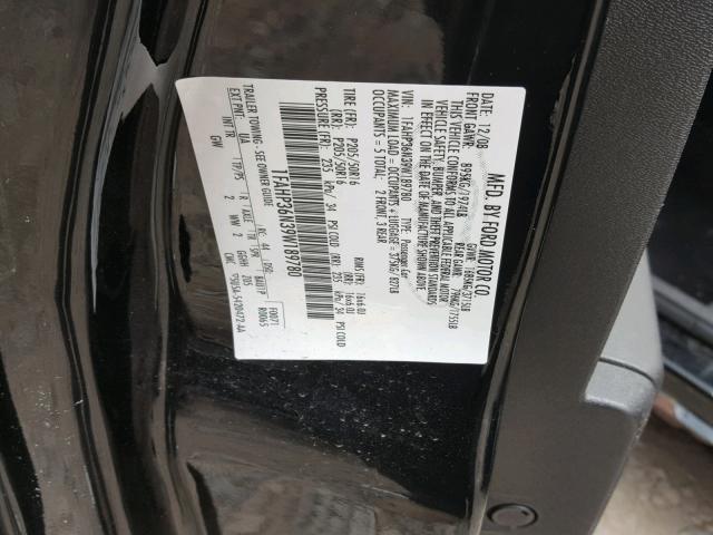 1FAHP36N39W189780 - 2009 FORD FOCUS SES BLACK photo 10