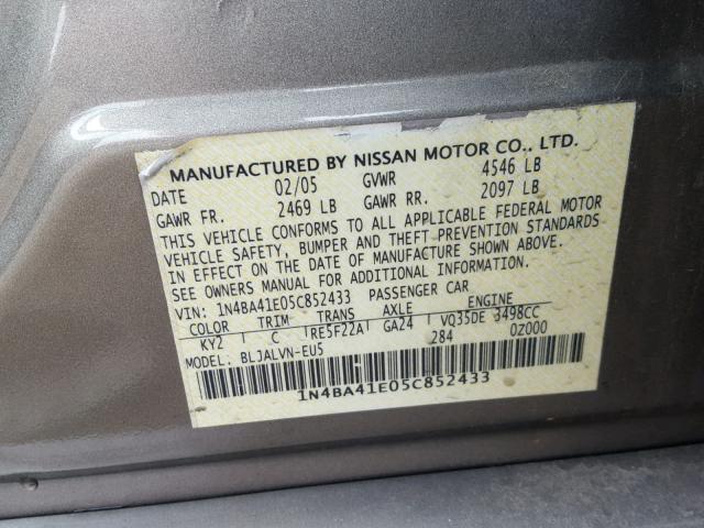 1N4BA41E05C852433 - 2005 NISSAN MAXIMA SE GOLD photo 10