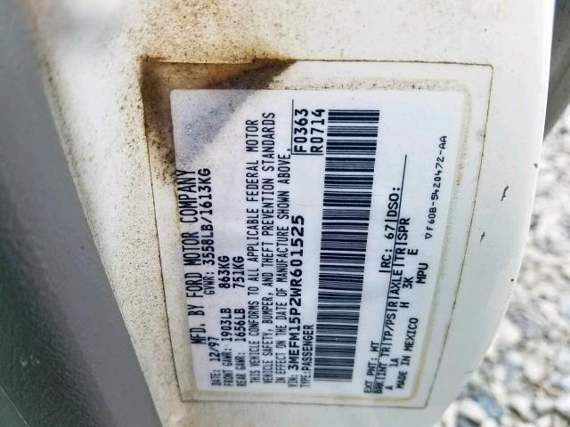 3MEFM15P2WR601525 - 1998 MERCURY TRACER LS WHITE photo 10