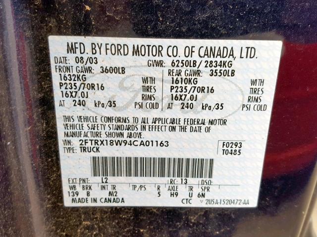 2FTRX18W94CA01163 - 2004 FORD F-150 HERI BLUE photo 10