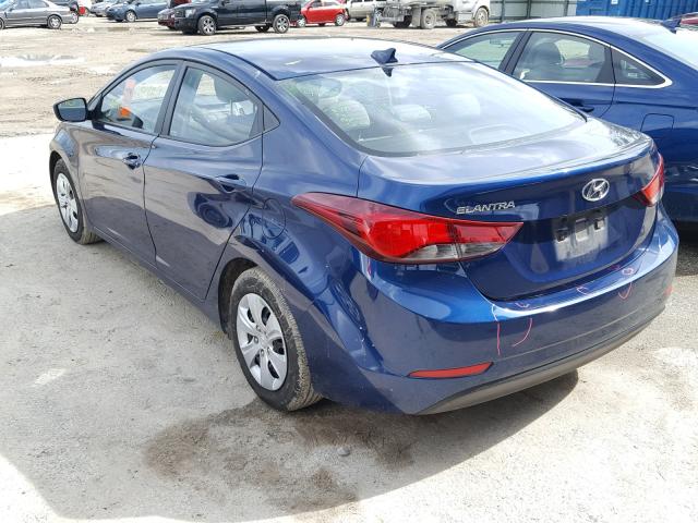 5NPDH4AEXGH760607 - 2016 HYUNDAI ELANTRA SE BLUE photo 3