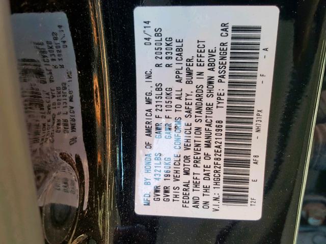 1HGCR2F82EA210968 - 2014 HONDA ACCORD EXL BLACK photo 10