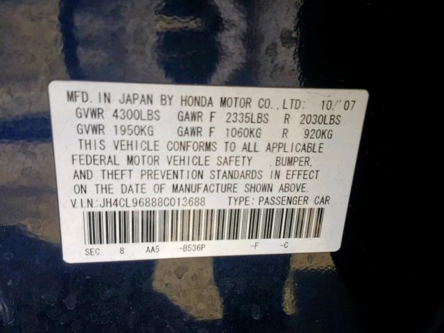 JH4CL96888C013688 - 2008 ACURA TSX BLUE photo 10