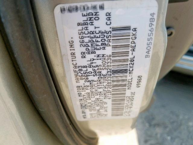 4T1BF28B33U328336 - 2003 TOYOTA AVALON SILVER photo 10