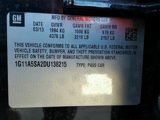 1G11A5SA2DU138215 - 2013 CHEVROLET MALIBU LS BLACK photo 10