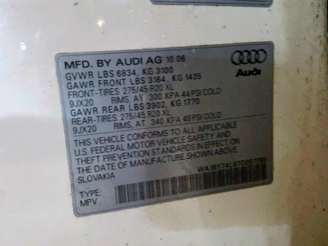 WA1BY74L67D051790 - 2007 AUDI Q7 3.6 QUA WHITE photo 10