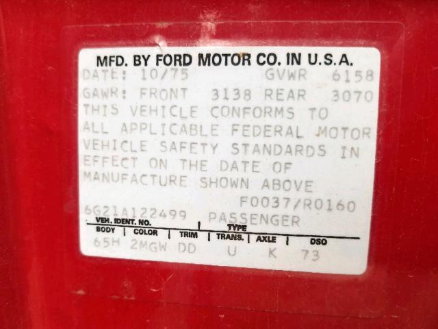 6G21A122499 - 1976 FORD LTD II RED photo 10