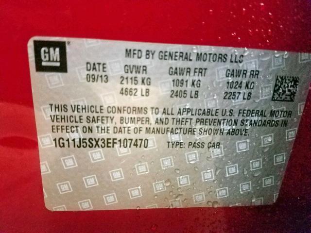 1G11J5SX3EF107470 - 2014 CHEVROLET MALIBU LTZ 红色 照片 10