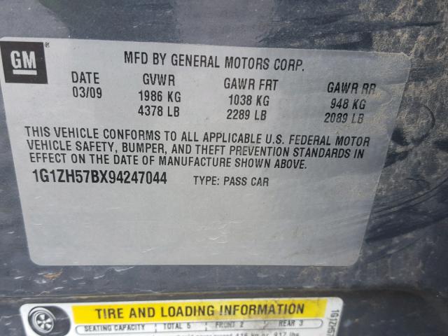 1G1ZH57BX94247044 - 2009 CHEVROLET MALIBU 1LT GRAY photo 10