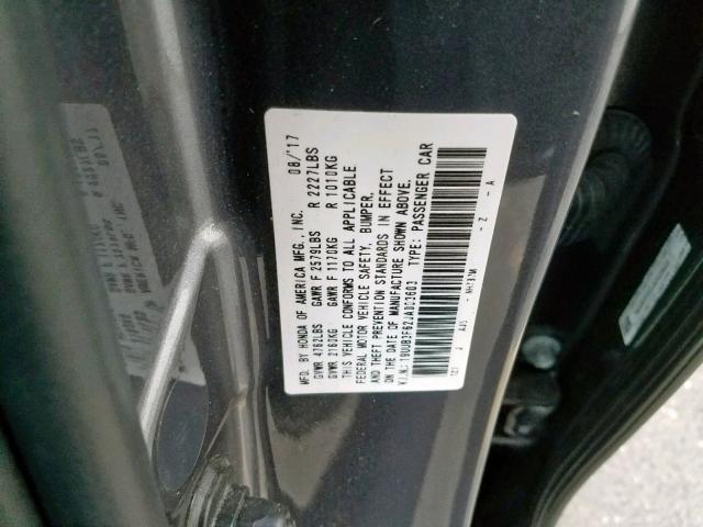 19UUB3F62JA003603 - 2018 ACURA TLX TECH+A GRAY photo 10