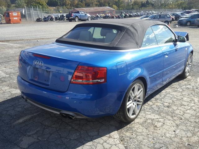 WUARL48H78K900039 - 2008 AUDI S4 QUATTRO BLUE photo 4