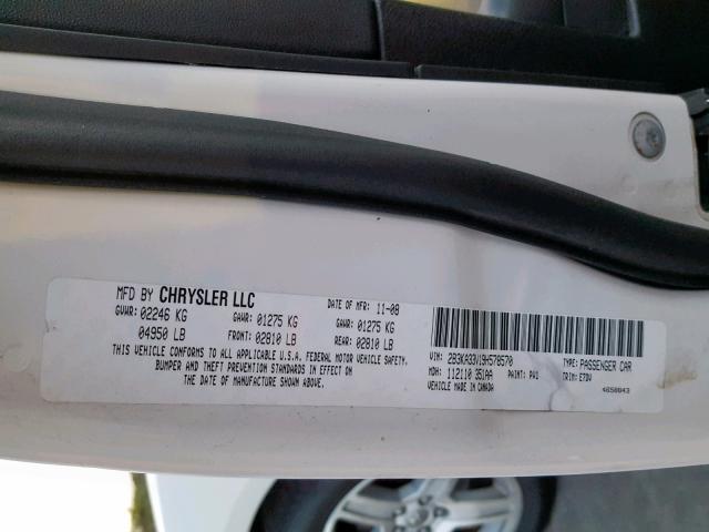 2B3KA33V19H578570 - 2009 DODGE CHARGER SX WHITE photo 10