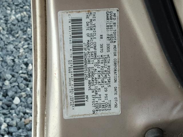 JT3FJ80W8N0051252 - 1992 TOYOTA LAND CRUIS TAN photo 10