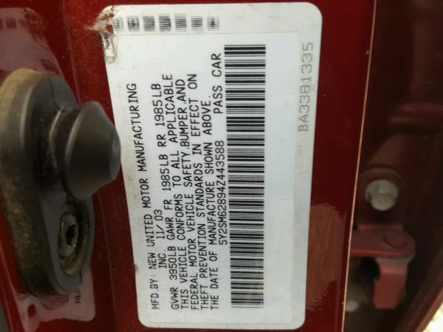 5Y2SM62894Z443588 - 2004 PONTIAC VIBE RED photo 10