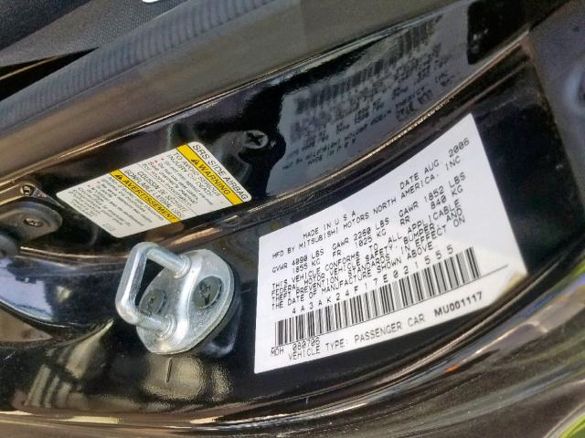 4A3AK24F17E021555 - 2007 MITSUBISHI ECLIPSE GS BLACK photo 10