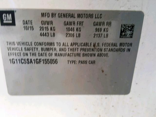 1G11C5SA1GF155056 - 2016 CHEVROLET MALIBU LIM 白色 照片 10