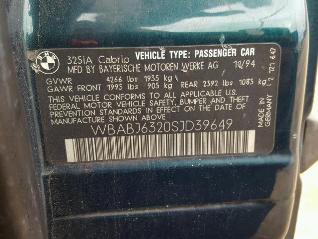 WBABJ6320SJD39649 - 1995 BMW 325 IC AUT GREEN photo 10