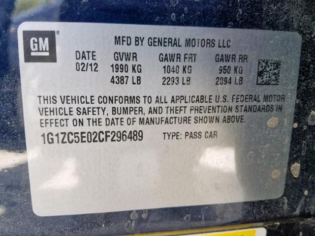 1G1ZC5E02CF296489 - 2012 CHEVROLET MALIBU 1LT 蓝色 照片 10