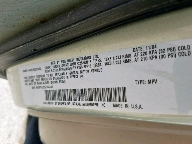 4S4BP61C257355438 - 2005 SUBARU LEGACY OUT GOLD photo 10