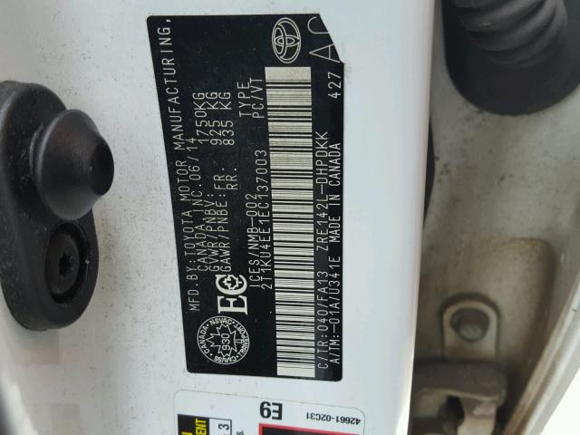 2T1KU4EE1EC137003 - 2014 TOYOTA MATRIX BAS WHITE photo 10