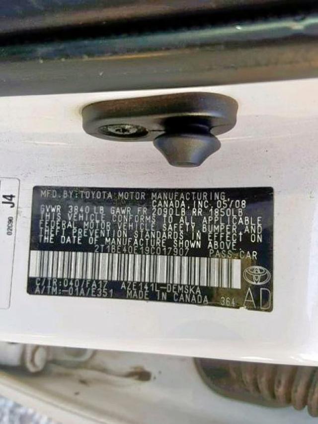 2T1BE40E19C017907 - 2009 TOYOTA COROLLA XR 白色 照片 10