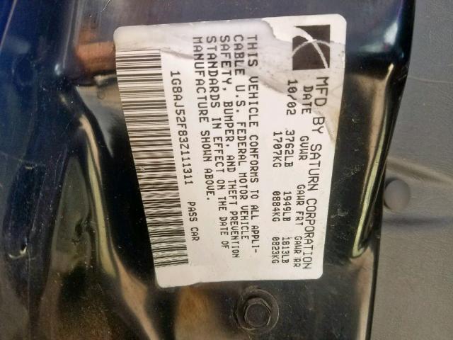 1G8AJ52F83Z111311 - 2003 SATURN ION LEVEL MAROON photo 10