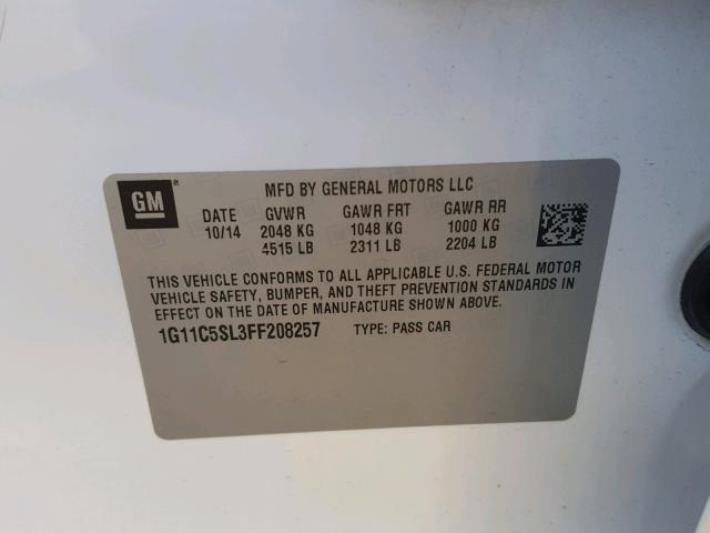 1G11C5SL3FF208257 - 2015 CHEVROLET MALIBU 1LT WHITE photo 10